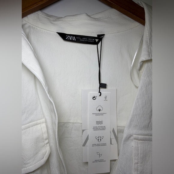 Zara Boxy Twist Hem White Collared Cropped Shirt - Picture 5 of 17